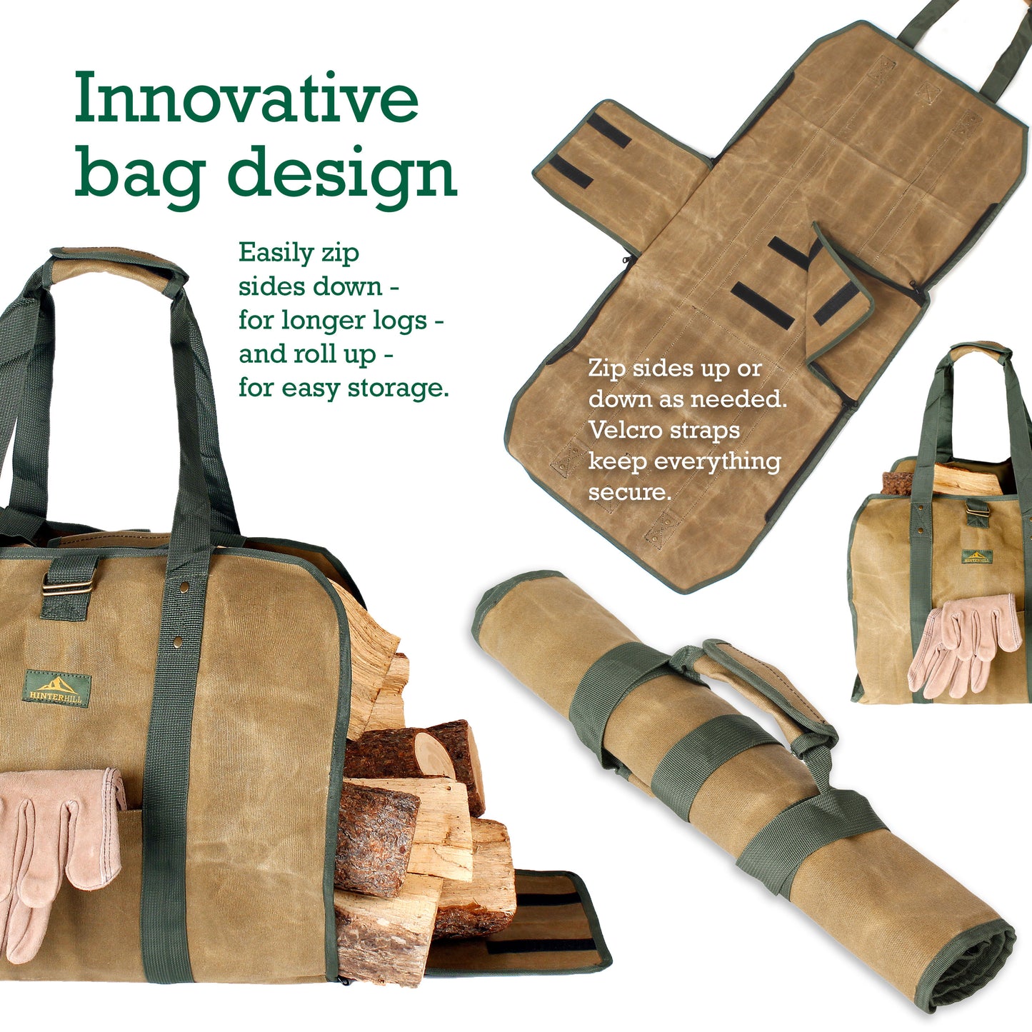 2-in-1 Waxed Canvas Heavy-duty Firewood Carrier Bag