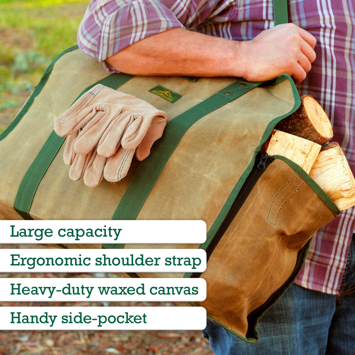 2-in-1 Waxed Canvas Heavy-duty Firewood Carrier Bag