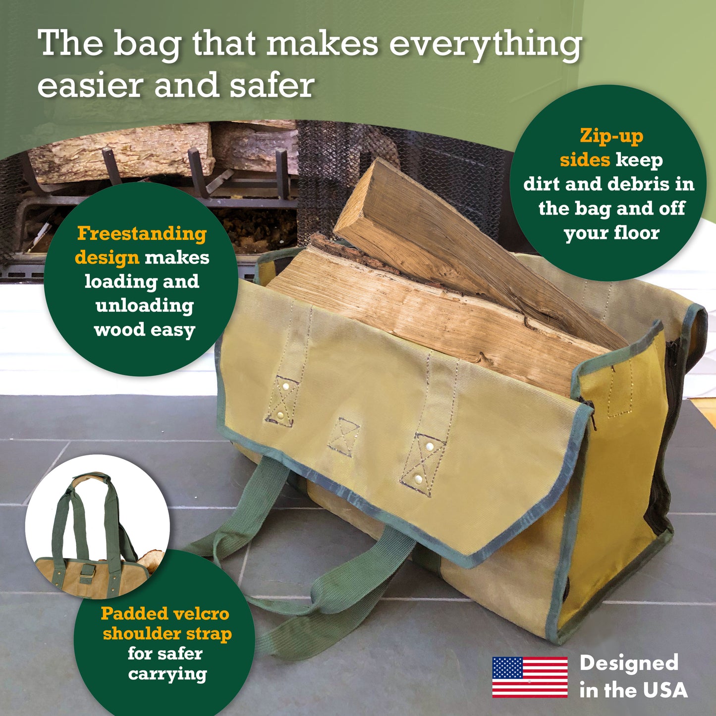 2-in-1 Waxed Canvas Heavy-duty Firewood Carrier Bag