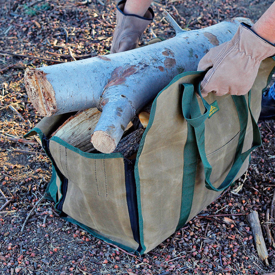 HinterHill 2-in-1 Firewood Carrier Bag Heavy-Duty Waxed Canvas. Adjustable Log  Carrier with Zip up or Down Sides for Longer Logs and to Keep Dirt and  Debris Inside the Bag. 