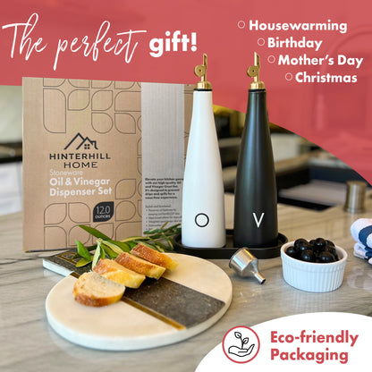 Ceramic Oil and Vinegar Cruet Set with Gold or Silver Spouts