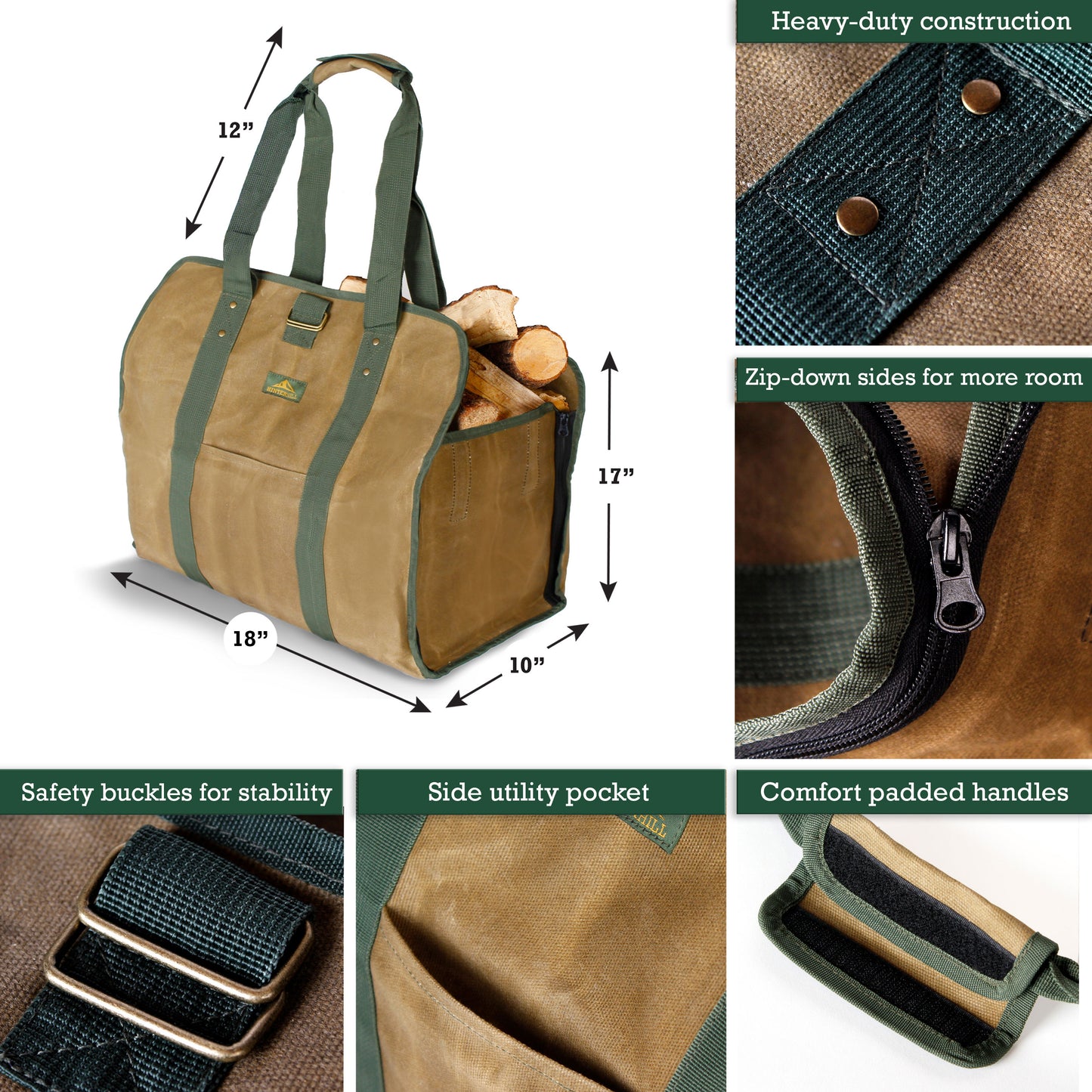 2-in-1 Waxed Canvas Heavy-duty Firewood Carrier Bag